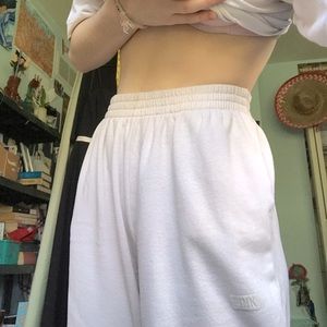 vs pink sweatpants joggers with pockets, cream pale nude color